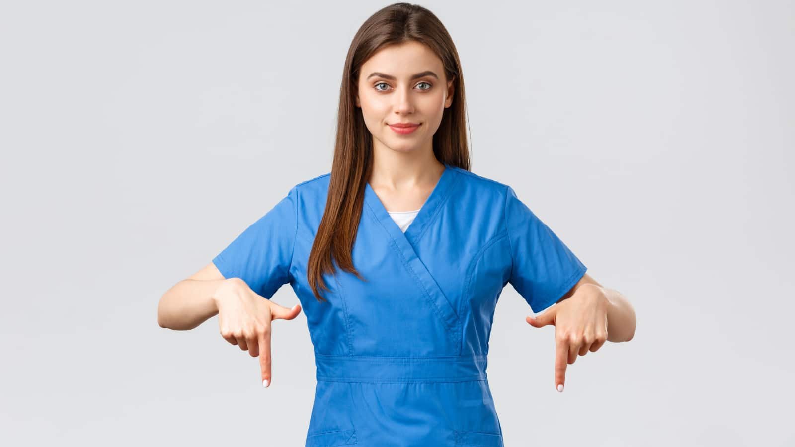 woman pointing down