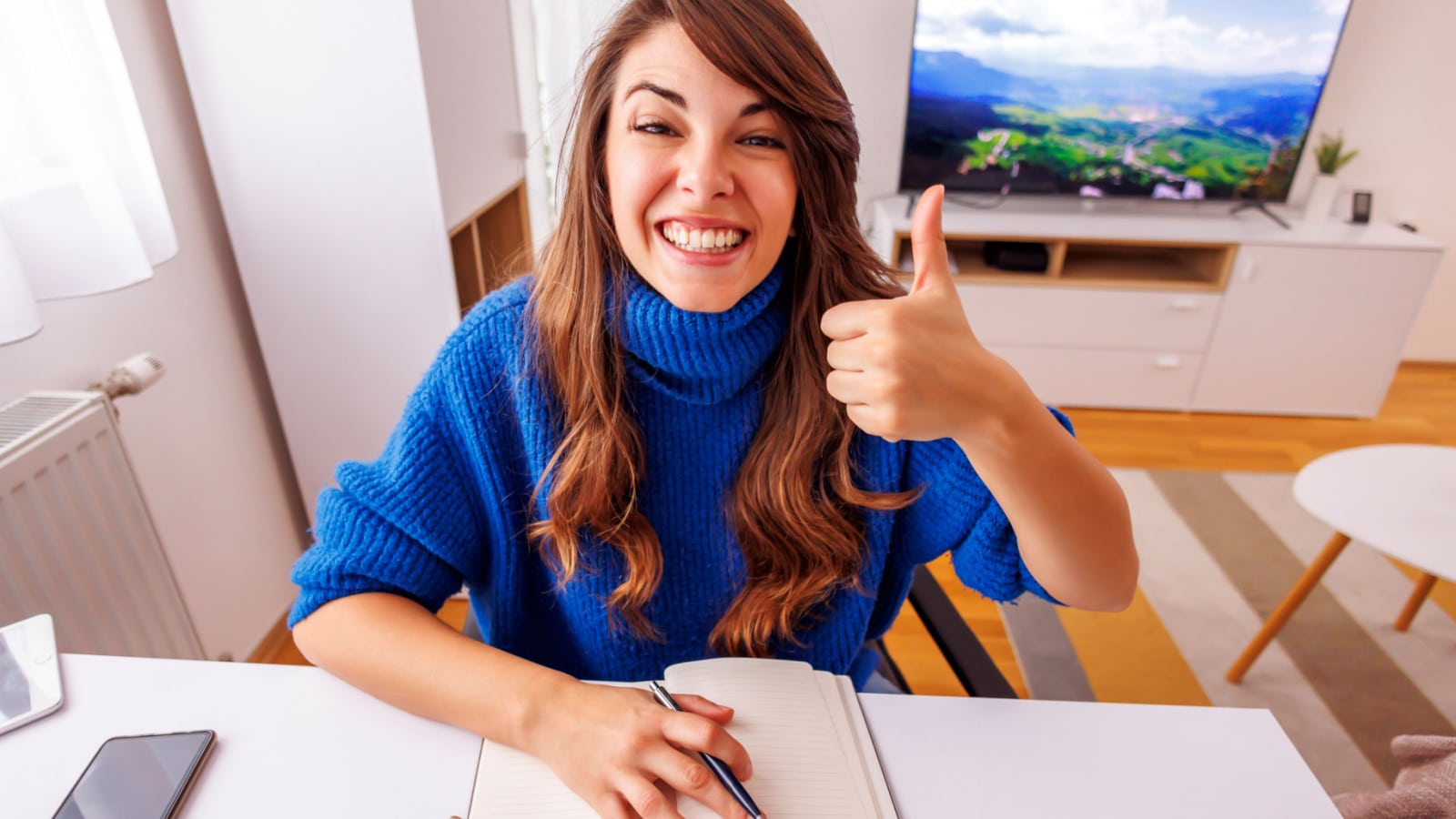 happy woman working